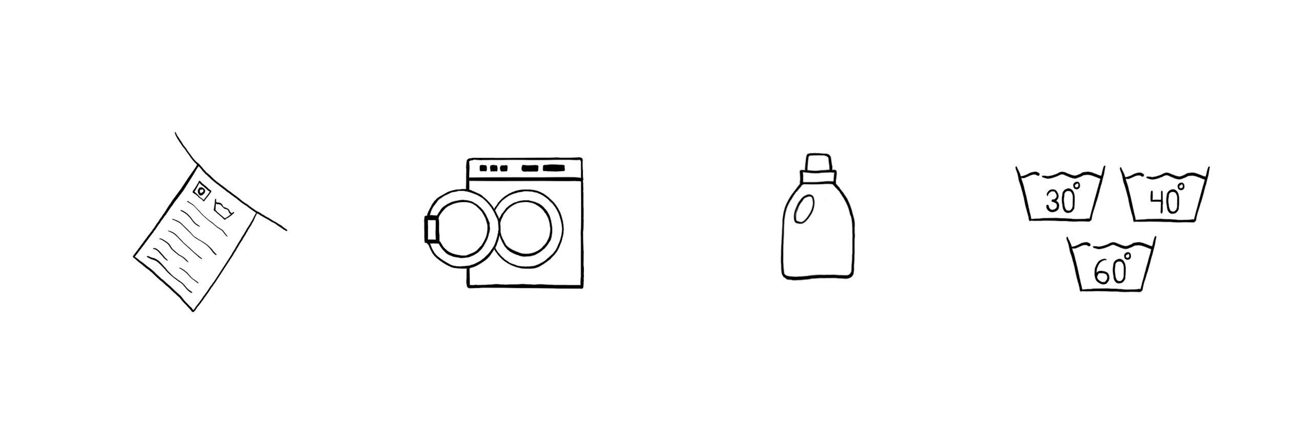 Laundry care tag being held, front-loading washing machine with