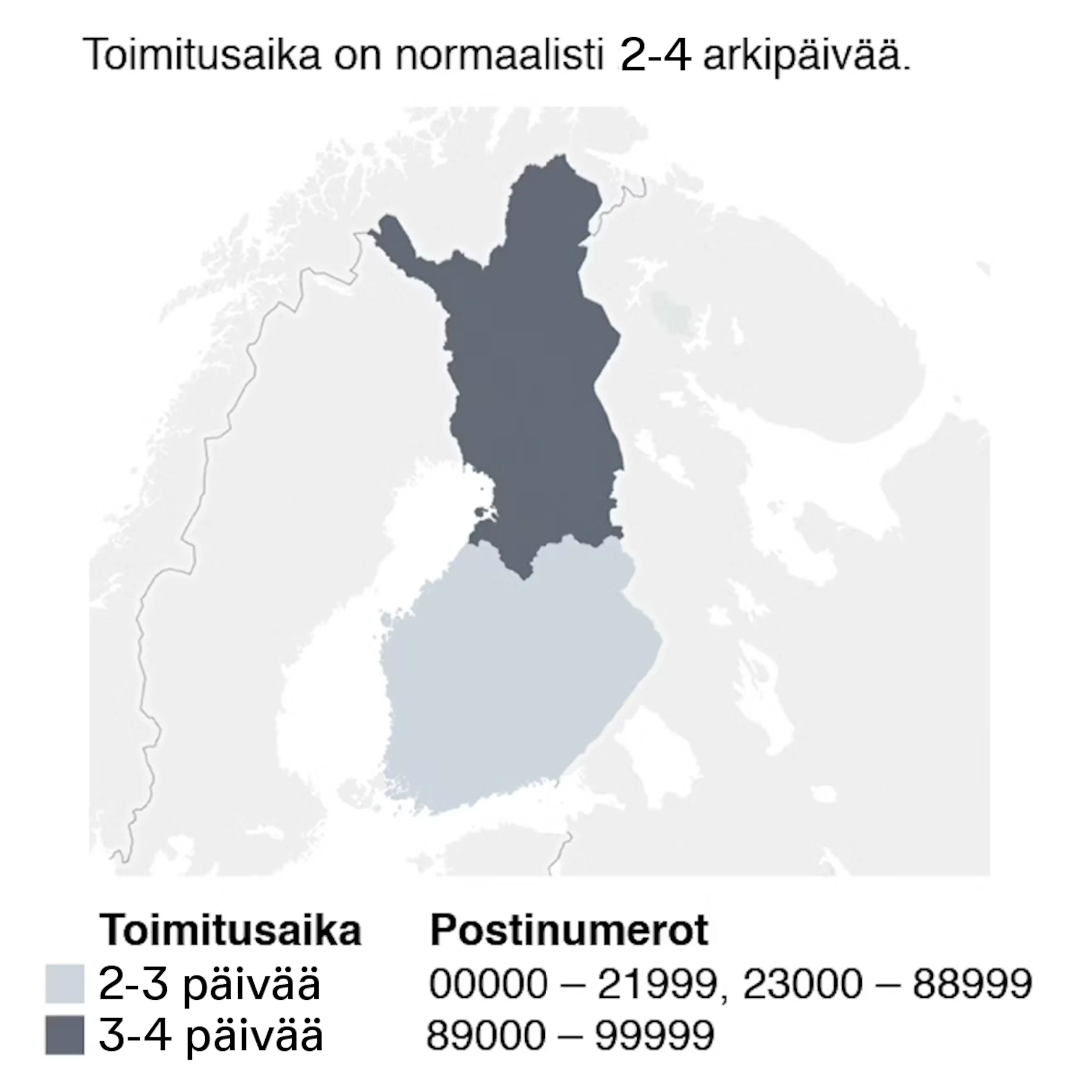 Map Of Finland from Postnord with shipping info. 
