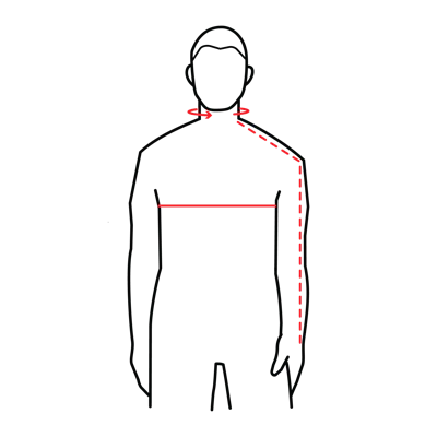 Illustration som visar mätpunkter för storleksguide.